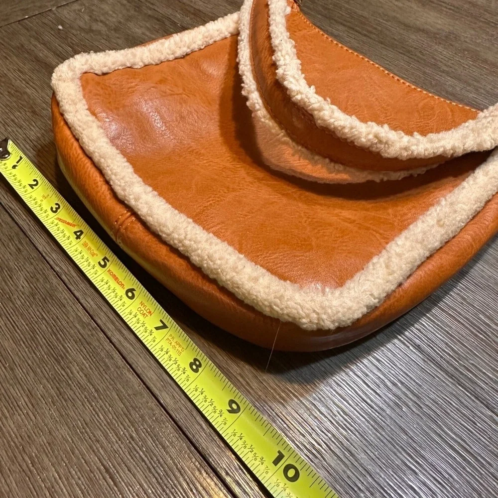 Ah-dorned‎ Vegan Leather Messenger Bag Sherpa Trim Shoulder Bag Purse Handbag